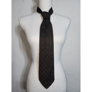 Vintage Necktie Mens One Size Brown golden dot Geometric Jacquard Tie